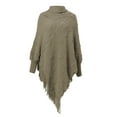 thumbnail image 2 of Turtleneck Poncho Cape Shawl Knitted Sweater Wrap Pullover Top Coat with Fringes Hem for Women, 2 of 9