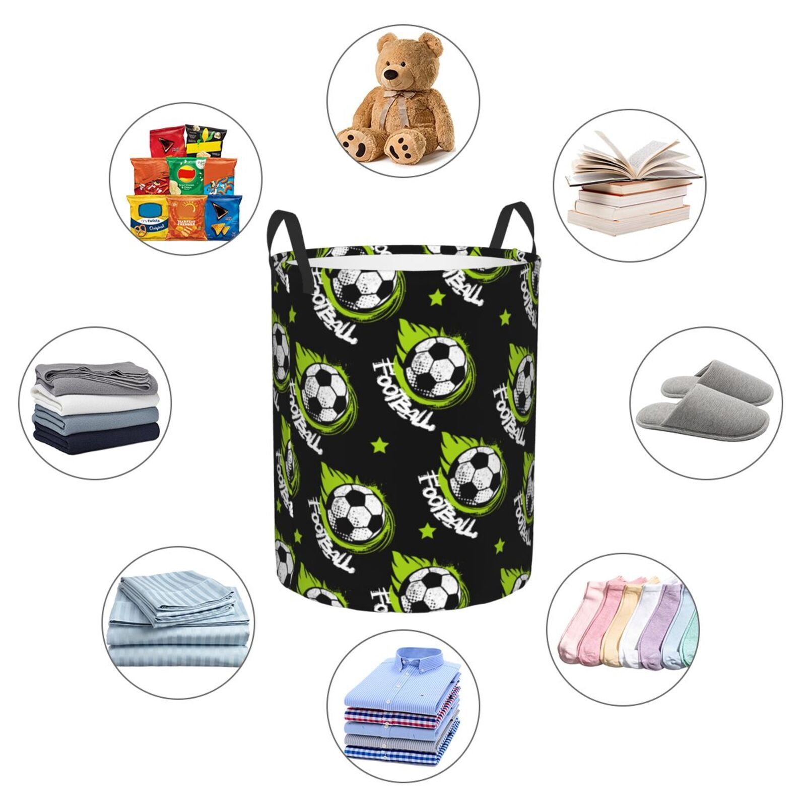 Large Laundry Basket with Handles - soccer football ball cool black Kids Baby Dirty Clothes Laundry Hamper for Bedroom Aesthetic