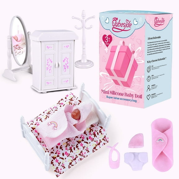 BABESIDE 3 Inch Mini Silicone Baby Dolls Black Miniature Newborn Baby Dolls Full Silicone Sleeping Mini Little Real Life Baby Dolls Girl with Playset Accessories