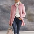 thumbnail image 3 of Admvng Women's Zip Up Coat Stand Collar Button Pocket Warm Fall Winter Mid-Length Teddy Jacket, 3 of 6