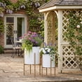 thumbnail image 3 of Decorative Flower Pots with Metal Stand for Home Decor - Modern Planters for Hallway, Entryway, and Living Room Decor - Indoor and Outdoor Pots for Plants Styling - Set of 2, 23", 19", White & Gold, 3 of 15