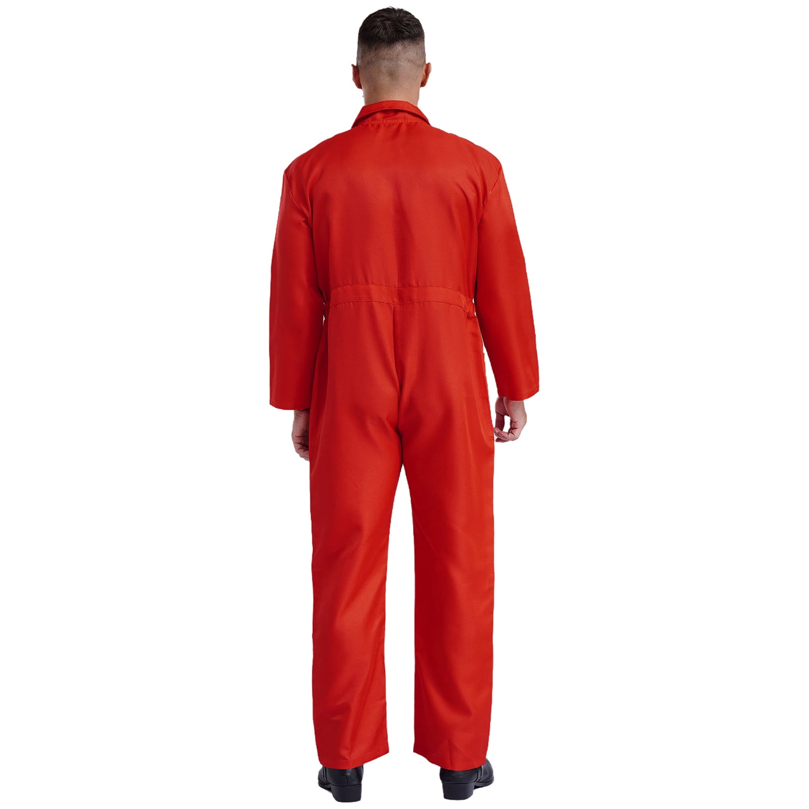 Haitryli Men's Work Coveralls Workwear Lightweight Long Sleeve Button-up Loose Fit One Piece Jumpsuit Red 3XL