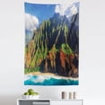 thumbnail image 1 of Hawaii Tapestry, Aerial View of Na Pali Coast Kauai Hawaii Mountain Cliff Seacoast Scenic Photo, Fabric Wall Hanging Decor for Bedroom Living Room Dorm, 5 Sizes, Green Brown, by Ambesonne, 1 of 1
