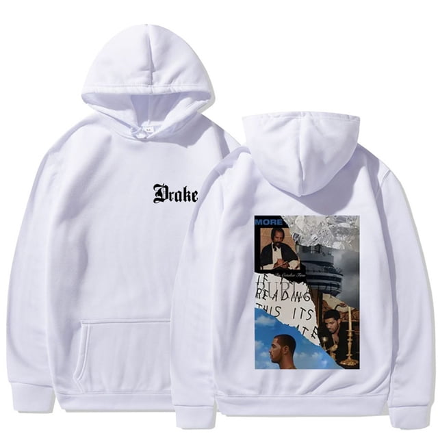 QIUPING Sweat à Capuche Vintage Imprimé Album de Musique Motif Rappeur Drake Pull Poignée Y2k Décontracté Manches Longues