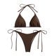 thumbnail image 1 of Bikini Sexy para mujer, traje de baño de dos piezas con cuello Halter, sujetador acolchado negro liso, bañador triangular con lazo lateral para verano, 1 of 4