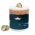 thumbnail image 1 of Moon Piggy Bank, Cartoon Style Night Sky with Swirled Clouds Stars and Moon Dotted Lines, Ceramic Coin Bank Money Box for Cash Saving, 3.6" X 3.2", Dark Blue Salmon White, by Ambesonne, 1 of 4