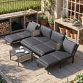 thumbnail image 6 of YODOLLA 4-Piece Patio Furniture Sets with 2 Convertible Lounge Chairs & Coffee Table , 4 Pcs Modular Outdoor Furniture with Foldable Recliners, Patio Conversation Set in Dark Gray, 6 of 9
