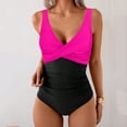 thumbnail image 4 of Women's One Piece Swimsuits Tummy Control Front Cross Bathing Suits Tie Back Slimming V Neck Swimwear Hot Pink S, 4 of 5