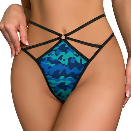 

Dolphin Camo Thongs for Women Low Waist Hipster Sexy T-back Thong Thin Panties 6 Size
