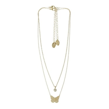 Time and Tru Women's Gold Tone Butterfly and Pendant Necklace Set, 2 Pieces