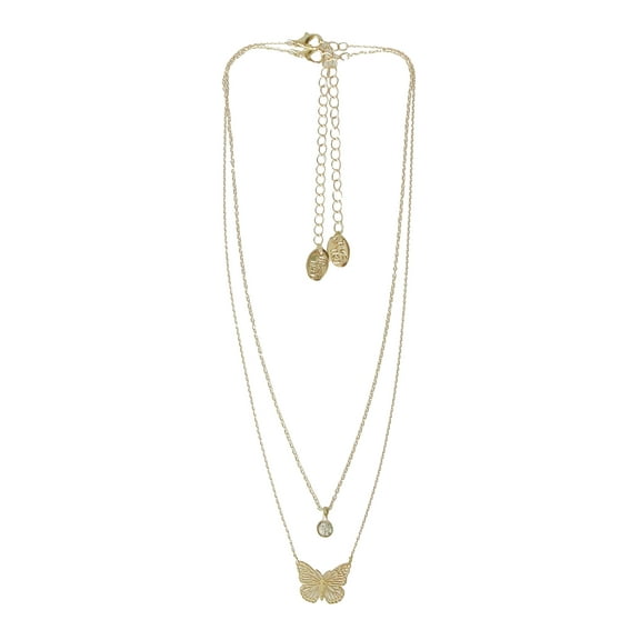 Time and Tru Women's Gold Tone Butterfly and Pendant Necklace Set, 2 Pieces