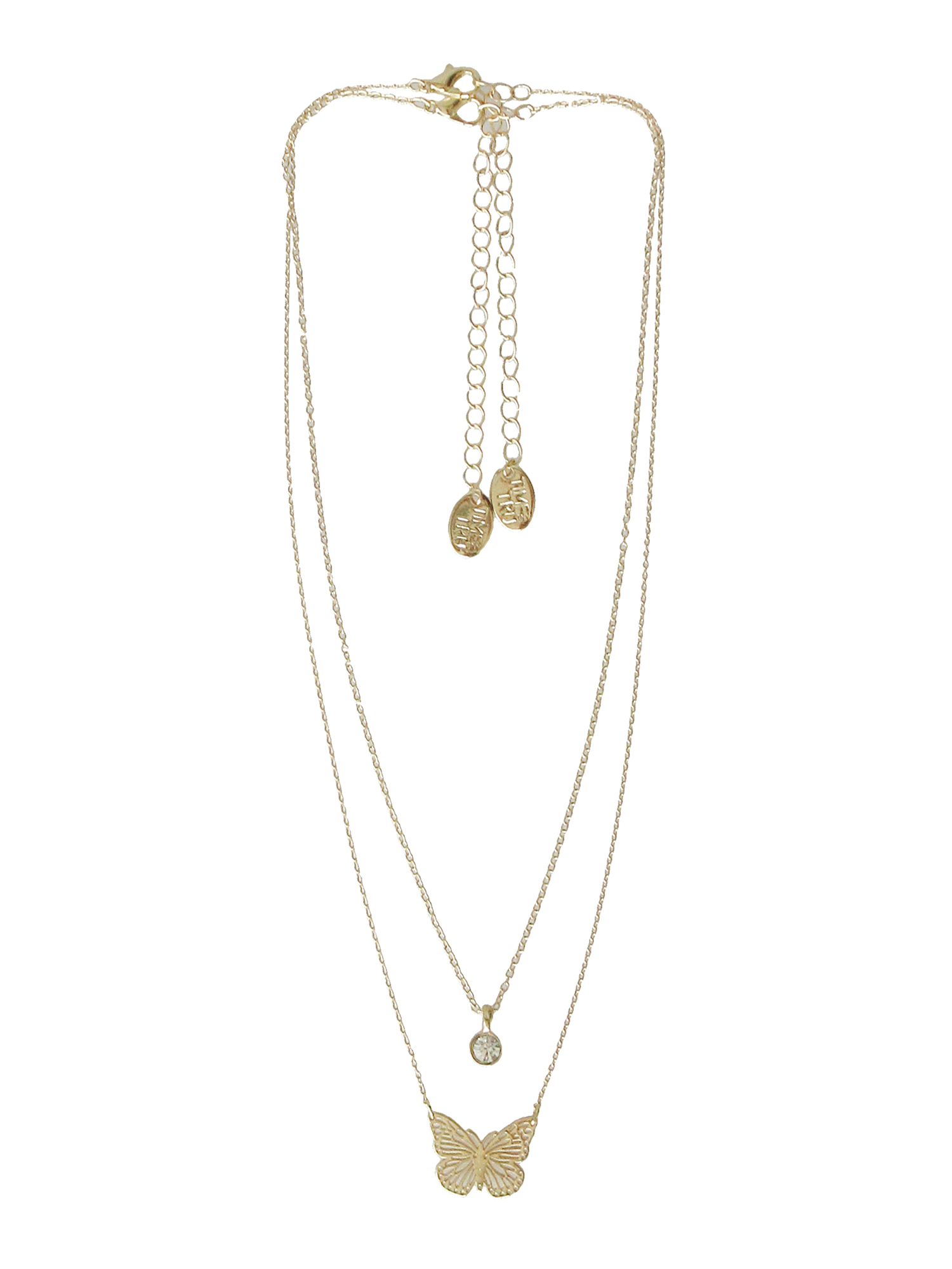 Time And Tru Women's Gold Tone Butterfly and Crystal Pendant Necklace Set photo 1
