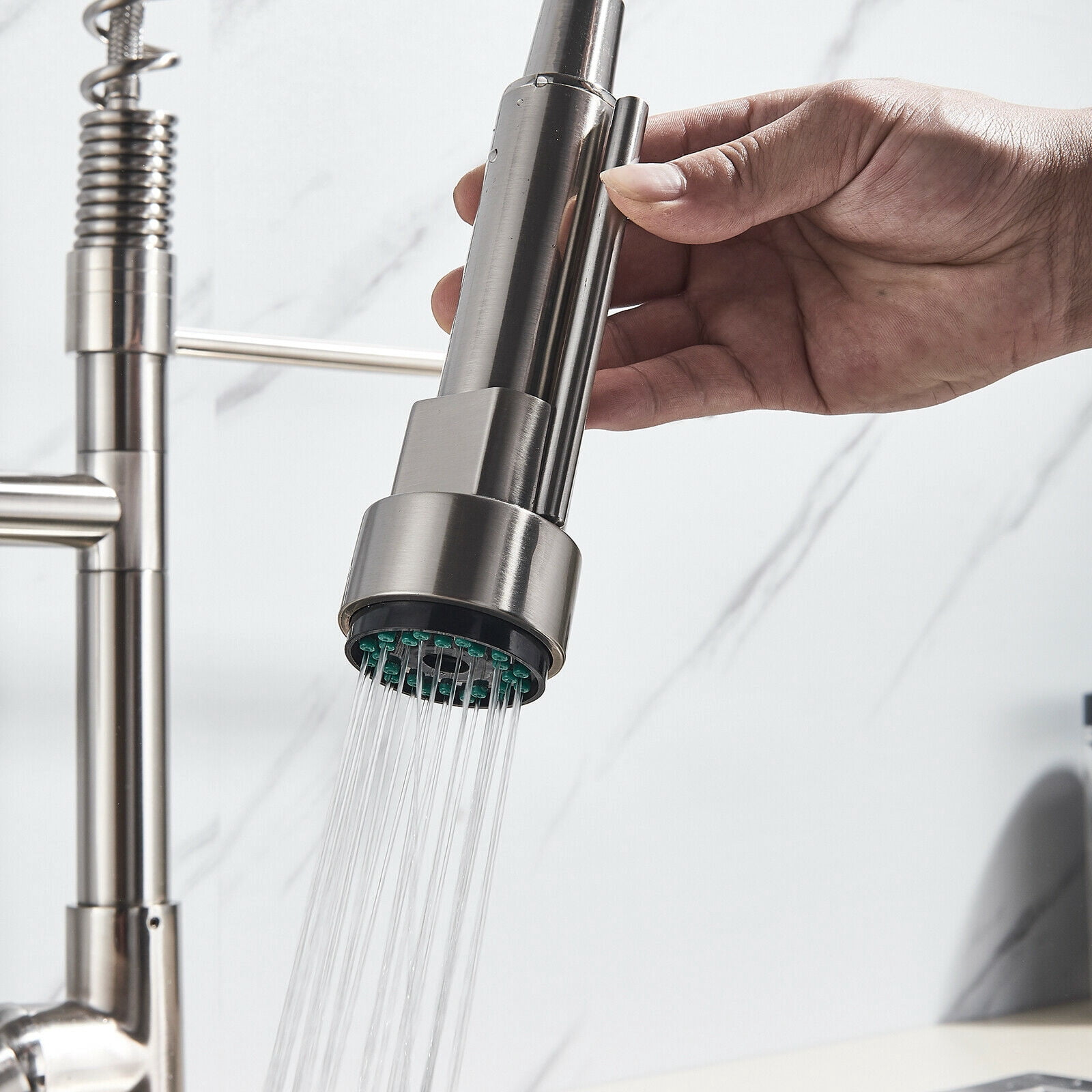 Senlesen Brushed Nickel Kitchen Sink Faucet Pull Down Spray Tap W/Plate