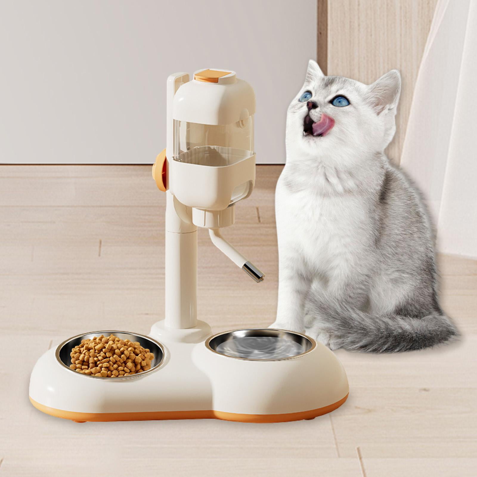 Serenable Cat Automatic Drinking Fountains Food Stand Stainless Steel Bowl 2 in 1 Widened Drinking Bowl Waterbowl for Go Out Home Kitten