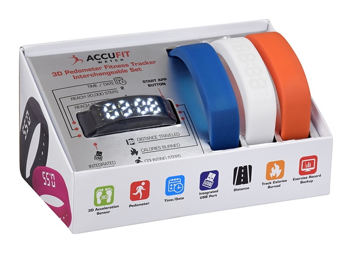 Accutime Watch Corp 3PC ACCUFIT Fitness Tracker with Interchangable