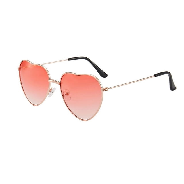 Gafas de sol rojas nítidas, anteojos, marco de metal delgado, estilo de corazón bonito (tableta de polvo doble)
