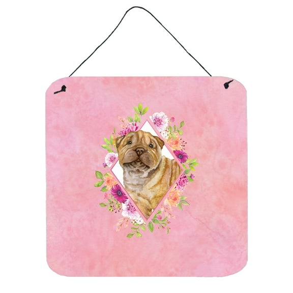 Carolines Treasures CK4181DS66 Shar Pei Pink Flowers Wall or Door Hanging Prints 6x6 multicolor