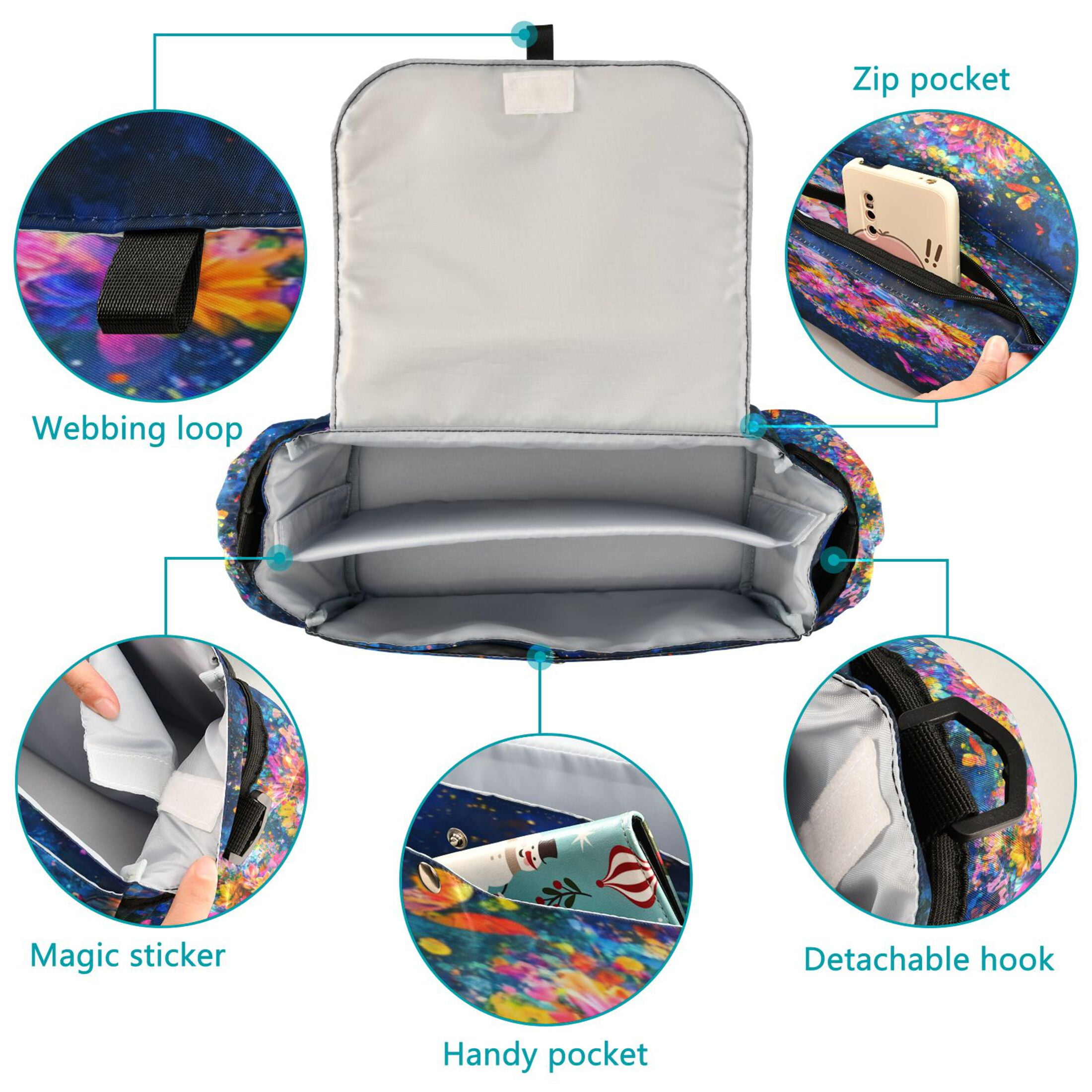 DIXRUYEE Stroller Organizer Heartfelt Blooms Printed