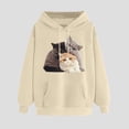 thumbnail image 2 of Lcziwo Women's Cat Sweatshirt Long Sleeve Drawstring Kawaii Print Winter Warm Pullover Sweatshirts with Pockets 2025 Beige,XXL, 2 of 5