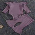 thumbnail image 2 of Newborn Baby Girl Boy Romper Bodysuit Top Ribbed Bell Bottom Pants Set 2Pcs Outfits, 2 of 6