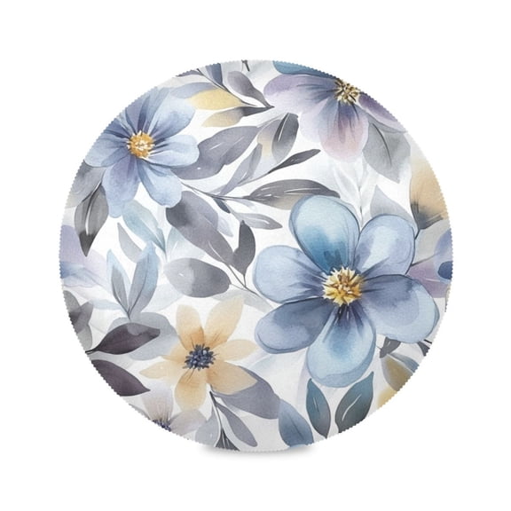 Round Plate Mat 15.4x15.4 Inchesx1 Placemat Table Mat Kitchen Mat Coffee Mat Fabric Thick, Strong Wear-Resistant, Heat Resistance Beautiful Gray Cartoon Flowers