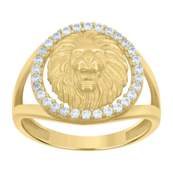 10k Yellow Gold Mens Cubic-Zirconia Leo/Lion Head Zodiac Sign/Wildlife Ring