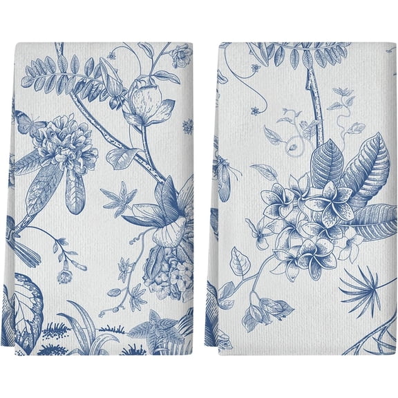 Kitchen Towels Blue Flora Dish Towel, Summer Flower 18x26 inches 2 Pack, Reusable Kitchen Towels. Don''t Scratch Dishes or Countertops, Suitable for Restaurants, Home Use, Farmhouse Decoration.
