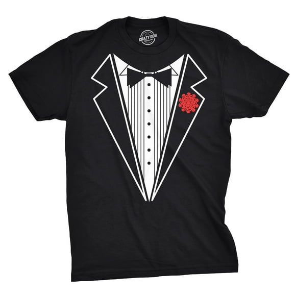 Mens Noir Smoking T-Shirt Drôle Paresseux Wedding Faux Costume Fantaisie T-Shirt de Mariage (Noir) - 5XL