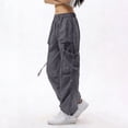 thumbnail image 4 of Mgmyaa Women's Soft Lightweight Nylon Straight-Leg Cargo Full Length Pants with Drawstring Mid Waist Adjustable Waist Active Fit Trousers for Sports Hiking Gym, 4 of 7