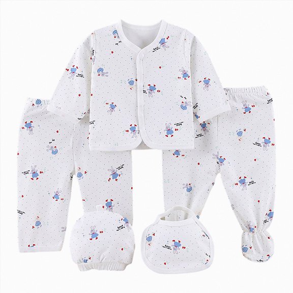 CAUYDY Preemie Boys Going Home Outfits Infant Pajamas Baby Girls Clothing Long Sleeve Top Hat Two Pants Bib 5PCS Cute Set for Newborn Fall Winter Spring Sizes 0-3 Months,Light Blue