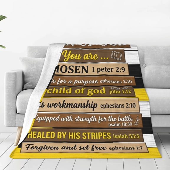 Christian Throw Blanket, Flannel Religious Bible Verse Pattern, Soft Warm Cozy, All Season Blanket 50x40