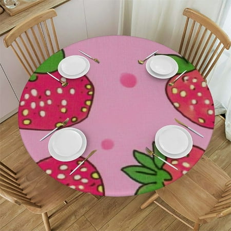 

SHERONV Strawberries Waterproof Resistant Fabric Round Tablecloth for Outdoor Picnic Camping and Indoor Kitchen Dining Party - Stain-Resistant and Washable 31 -35