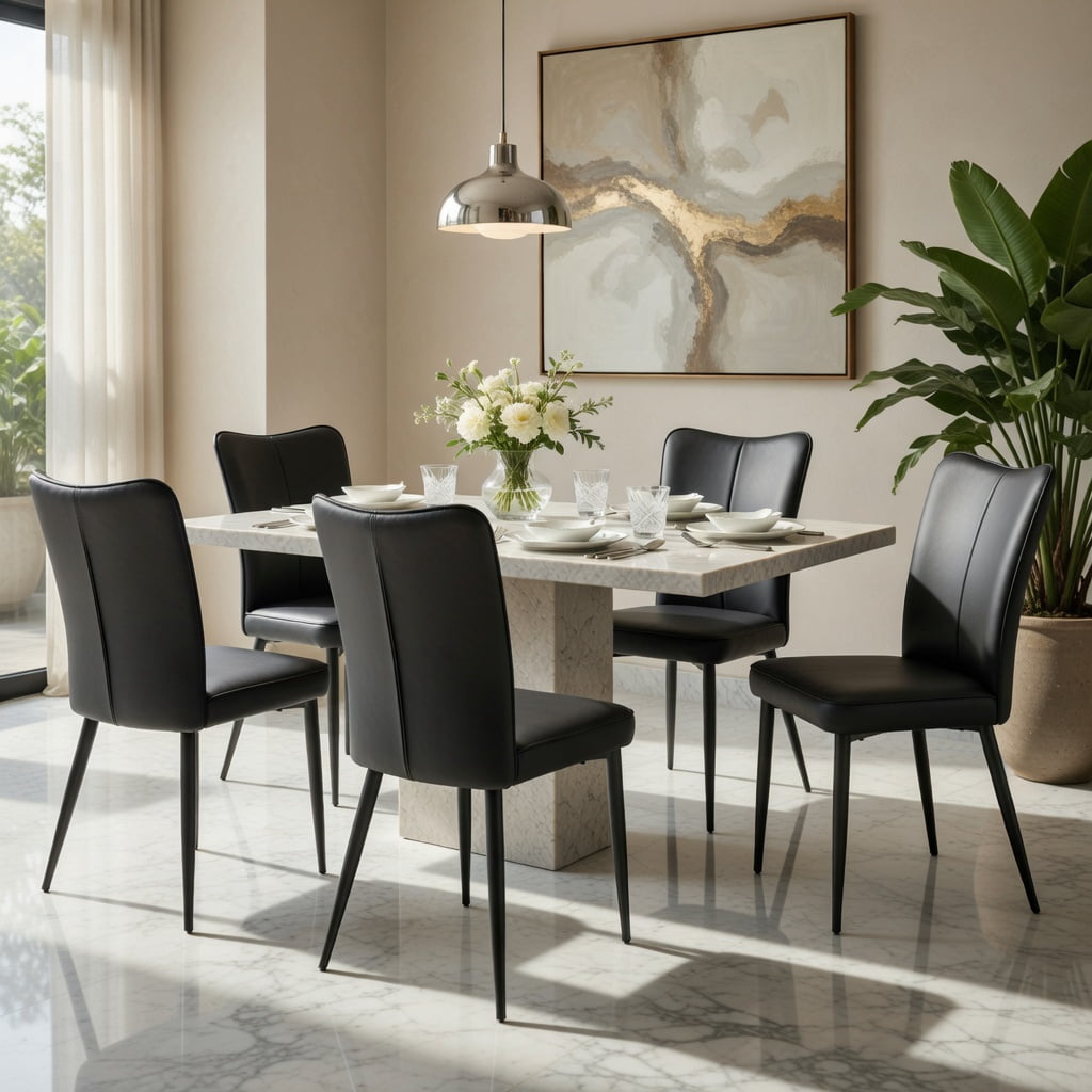 Hommoo 6-Piece Modern PU Leather Dining Chairs Set with Ergonomic Backrest & Sturdy Metal Legs, Kitchen, Living Room, Home Office Furniture, Black