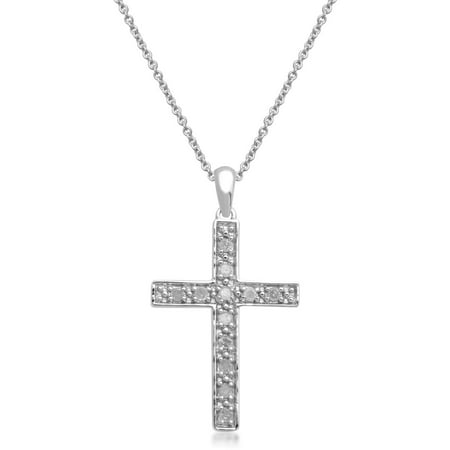 1/4 Carat T.W. White Diamond Cross Pendant in Sterling Silver