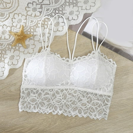 LEEy-World Lingerie for Women Floral Crop Cami Underwear Bra Lace Bralet Lingerie Bralette Women Corset Tank White One Size