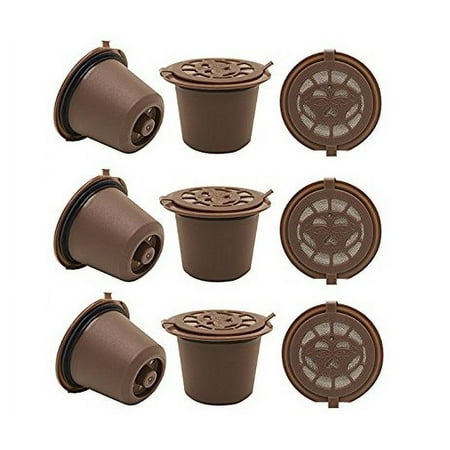 Nespresso Reusable Empty Refillable Capsule Pods with Scoop - Brown (9 Pods)