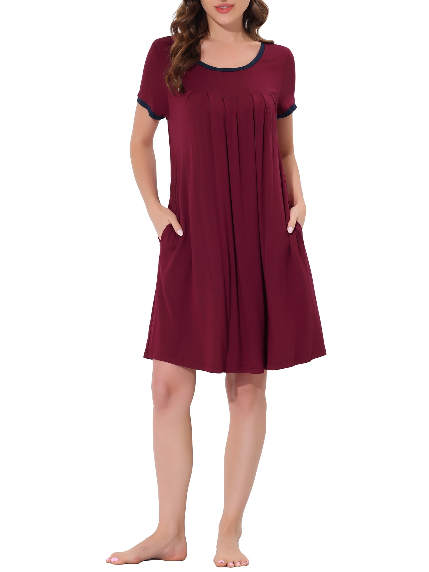 Unique Bargains Women's Sleepwear Pajama Dress Strtechy with Pockets Lounge Nightgown