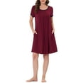 thumbnail image 2 of INSPIRE CHIC Women's Lounge Dress Night Shirts Sleepwear Solid Color Round Neck Pajama Nightgowns M Red, 2 of 5