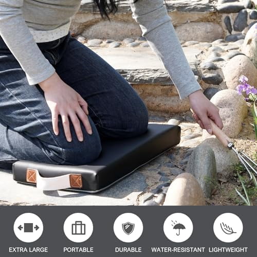 Waterproof Garden Kneeling Pad - 2" Thick Soft Foam Kneeling Mat for Gardeners with Handle & Removable Cover, Knee Support for Bathing, Black