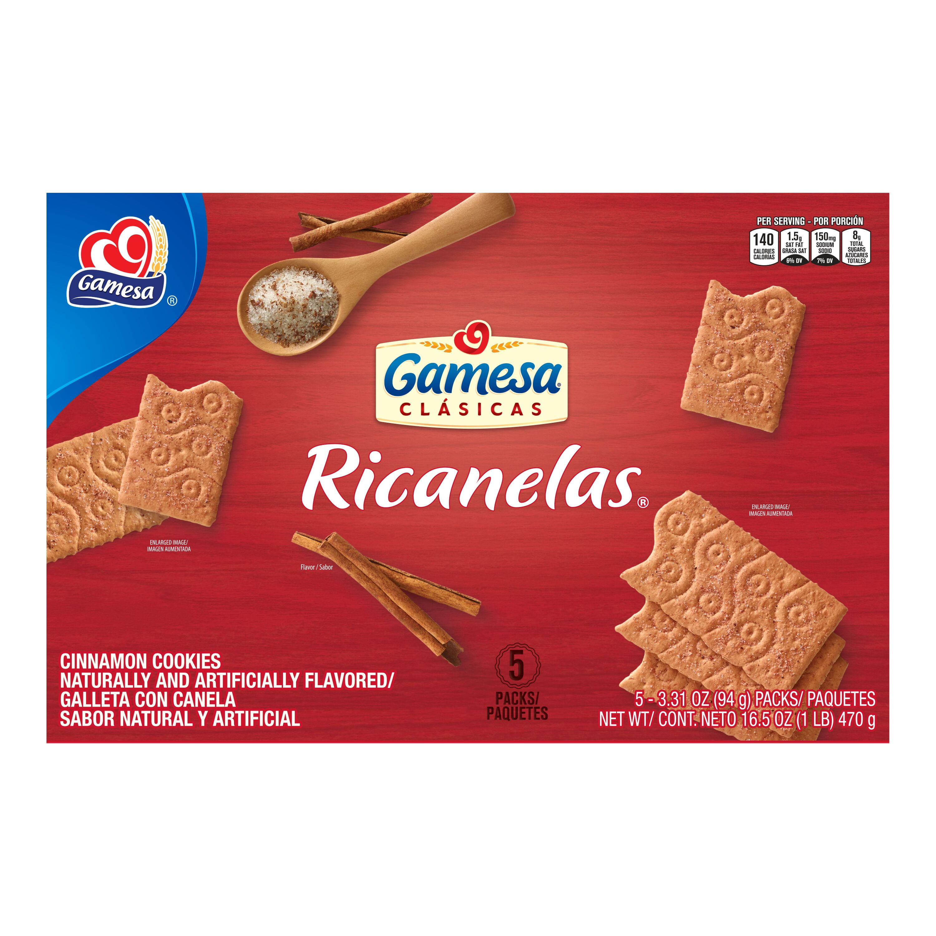 (3 pack) Gamesa, Ricanelas Cinnamon Cookies, 17.2 oz Box, 5 Individually Wrapped Sleeves