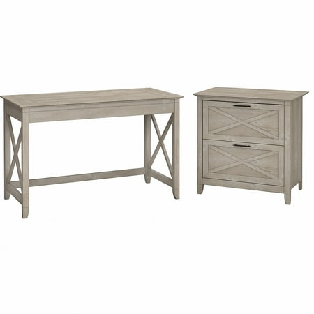 UPC: 0042976047856 | Bush Furniture Key West 48 W Writing Desk with Lateral File Washed Gray (KWS003WG)
