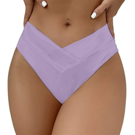 Lroveb Bikini Bottoms for Women V Cut Bottom High Bathing Suit Mid Swim Swimsuit Thong Swimwear Purple