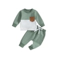 thumbnail image 1 of xiaxaixu Baby 2Pcs Fall Outfits Long Sleeve Contrast Color Pullover Tops and Pants Set Toddler Clothes, 1 of 9