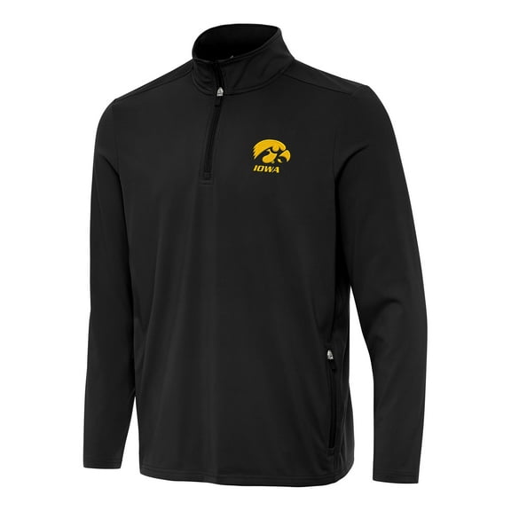 Men's Antigua Black Iowa Hawkeyes Perilous Quarter-Zip Sweatshirt