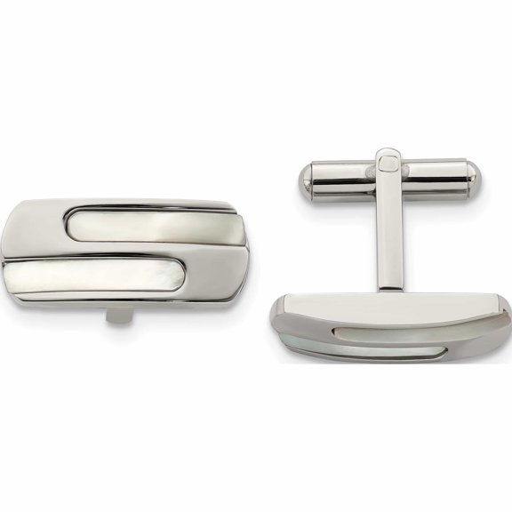 Stainless Steel Polished Mother Of Pearl Cufflinks (22 X 10) Made In China -Jewelry By Sweet Pea