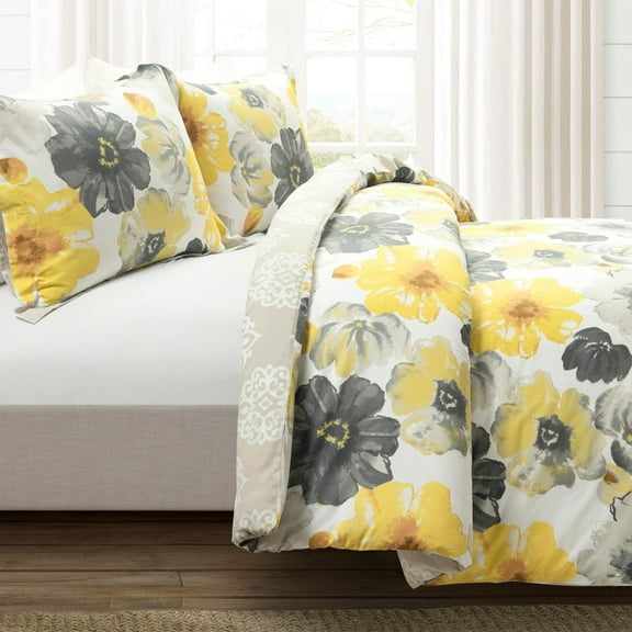 Lush Decor Leah Duvet - Yellow/Gray - Full/Queen