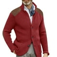thumbnail image 2 of LTTVQM Men's Casual Stand Collar Cardigan Sweaters with Elbow Patches Button Down Cable Knitted Sweater Coats Slim Fit Long Sleeve Cardigans Red XL, 2 of 4