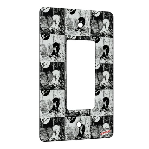 KuzmarK™ 1 Gang Rocker Wall Plate - Pegasus Sleeping pen and Ink Drawing black and white Pattern Art by Denise Every