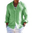 thumbnail image 2 of Men's Long Sleeve Linen Shirt Turn Down Collar Business Casual Regular Fit for Spring Fall Office Wear,Light Green,XL, 2 of 5