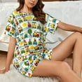 thumbnail image 4 of Uemuo Train With Animals Pattern Women's Short-Sleeved Pajama, Button-Front Loungewear, 2-Piece Summer Sleepwear, Elastic Drawstring Shorts-3X-Large, 4 of 7